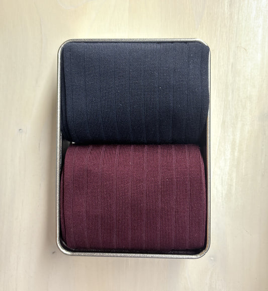 Box of 2 Long Pairs Bordeaux-Midnight Blue